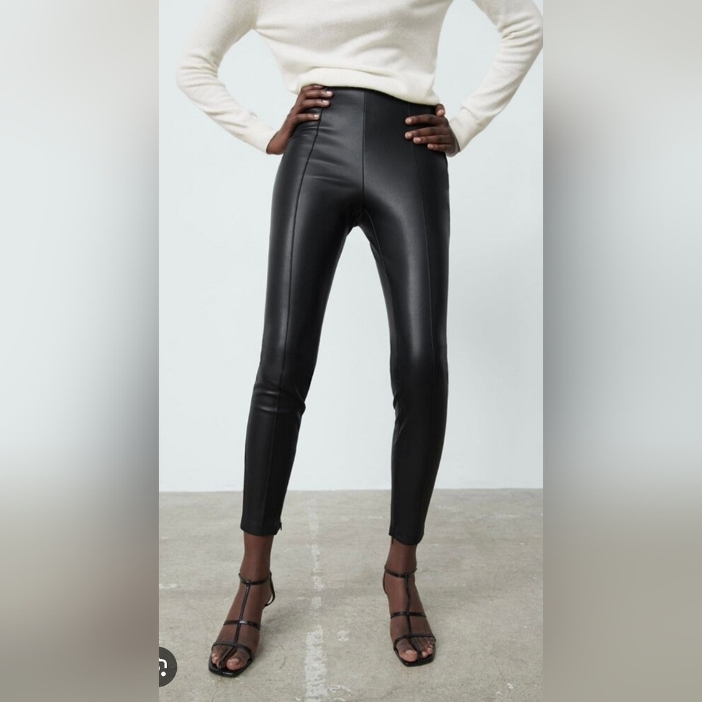 Zara Black Faux Leather Pants Size L